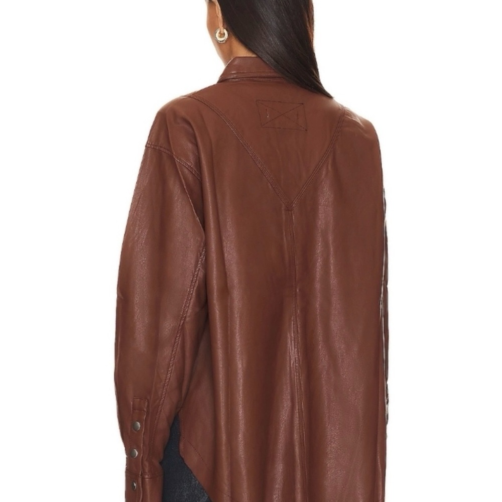 Free People We The Free Easy Rider Faux Leather Shacket Brown, M - Picture 4 of 15